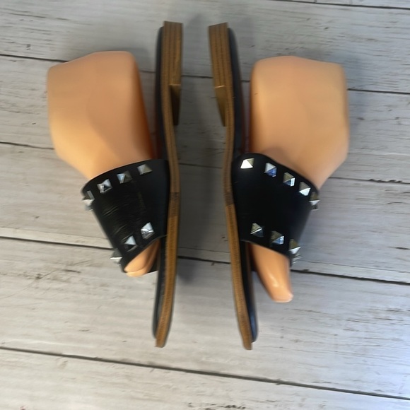 Sincerely Jules Black Silver Studded Slip On Slide Sandals - Picture 4 of 11